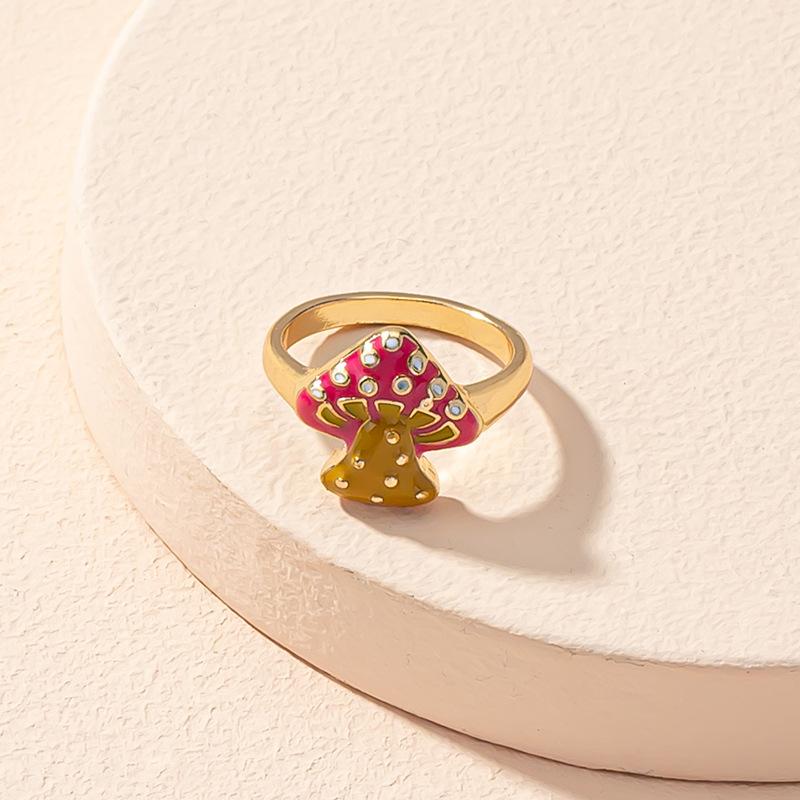 指輪 レディース ユニセックス シンプルリング エポキシ樹脂加工 カラフル 電気メッキ加工 合金製 きのこ ハート インスタグラム デザイナーズ ファッションリング