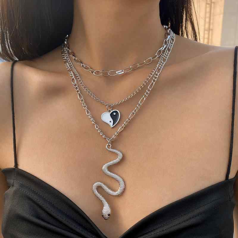 ネックレス 欧米風 大ぶり 存在感のある レイヤード ロング ハート 蝶 スネークモチーフ パンク ヒップ..