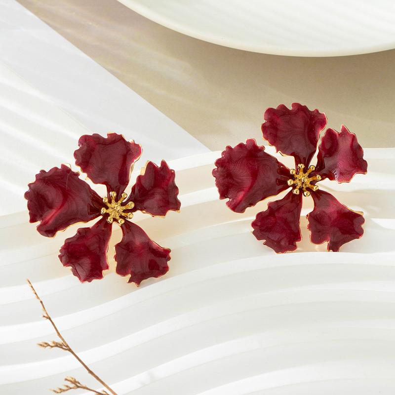 ピアス レディース 大ぶり 欧米風 カラフル 滴油加工 花びら フラワーモチーフ 個性的 おしゃれ 合金製..