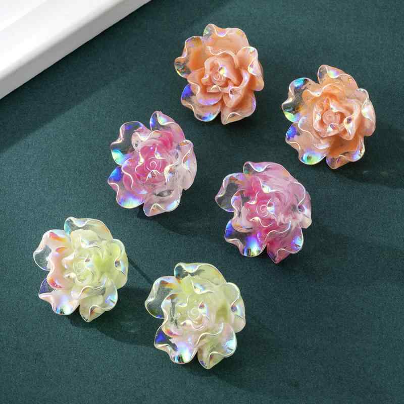 楽天モズラボ耳飾り レディース フェミニン スイート バロック ローズ フラワー モチーフ 上品 エレガント 個性的デザイン 鮮やかカラー 日韓ファッション 樹脂製 スタッドピアス