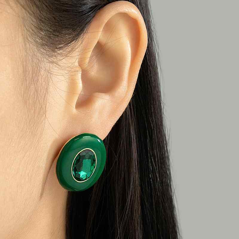 ピアス イヤリング レディース 韓国デザイン フレンチ ラウンド エメラルドグリーン ジルコニア エナメル メタル 電気メッキ 上品 きれいめ オフィス 通勤