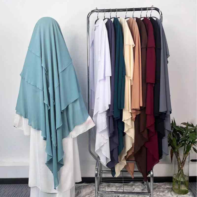 ヒジャブ ユニセックス 男女兼用 三層 シフォン 無地 キマール エスニック アラビア風 ポリエステル製 ..