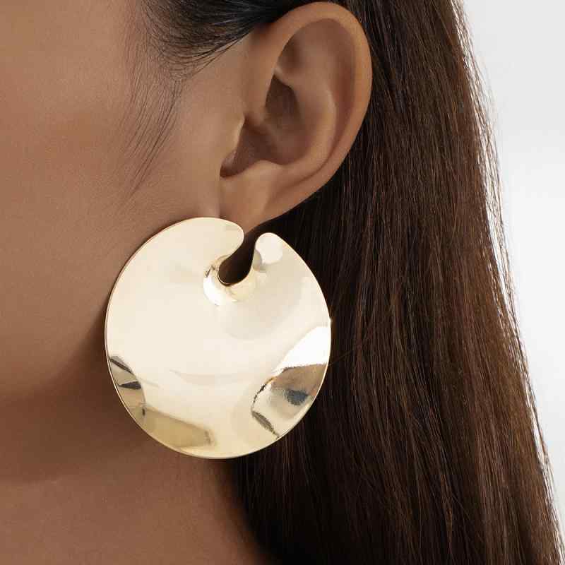 ピアス レディース 個性的 大ぶり 欧米風 メタル 光沢 ジオメトリック ラウンド 電気メッキ加工 合金製 おしゃれ トレンド カジュアル モード きれいめ(4)