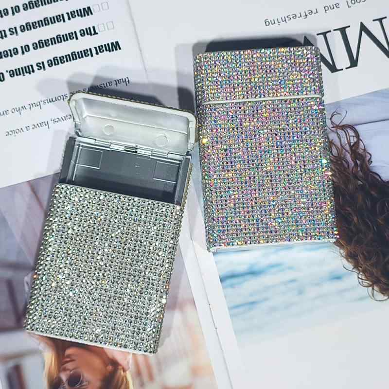 シガレットケース レディース 軽量 プラスチック製 スライド式 隠しボタン キラキラ ラインストーン おしゃれ 個性的 タバコケース 携帯用 ABカラー 白 シ...