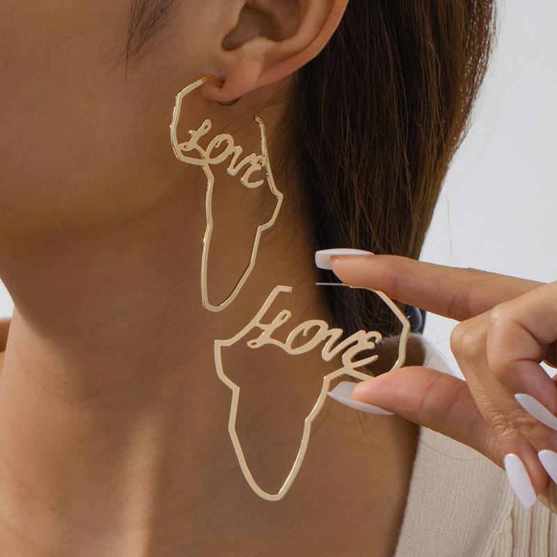 ピアス レディース 合金 電気メッキ加工 LOVE アフリカ地図 シンプル おしゃれ 個性的 欧米風 デザイン..