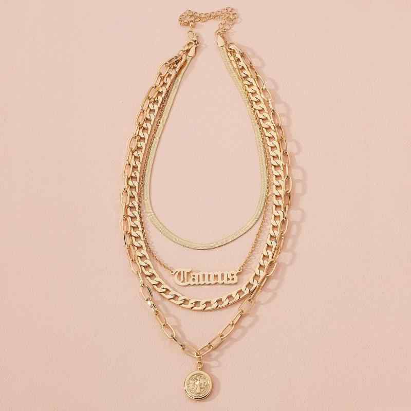 ネックレス 欧米風 インフルエンサー 個性的 アルファベット ペンダント レトロ ヒップホップ ストリート系 多層 レイヤード 合金製 電気メッキ加工 ゴールド