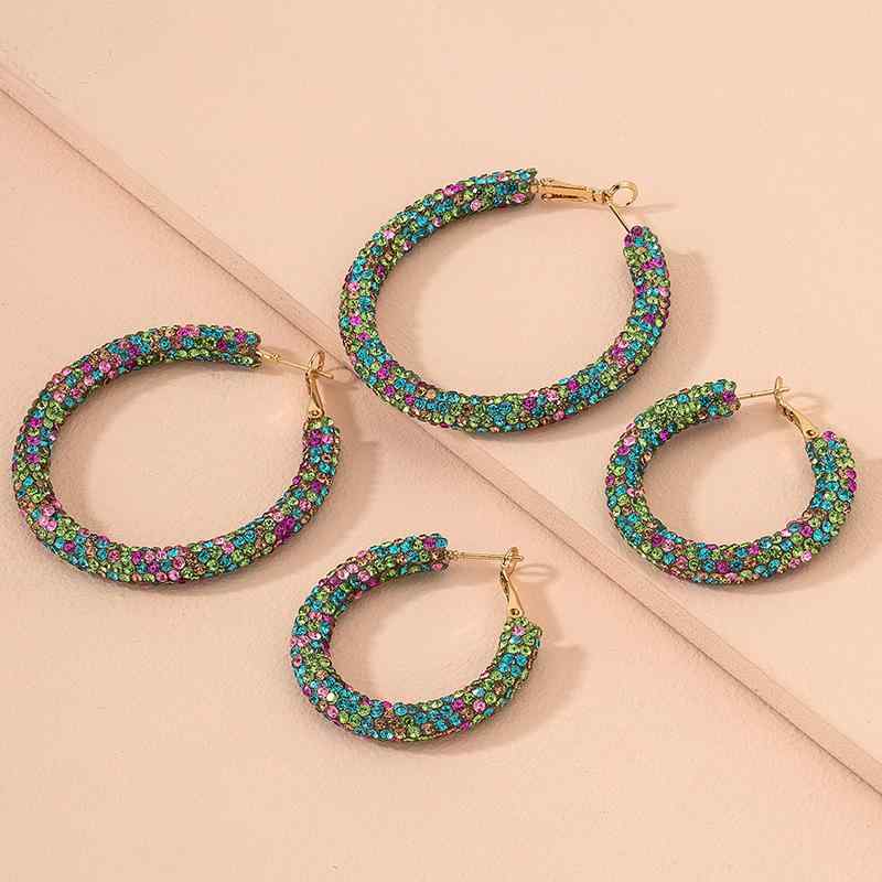 ピアス イヤリング レディース 小顔効果 電気メッキ加工 マカロンカラー 欧米風 レトロ調 幾何学デザイン ラインストーン 合金製 フープ スタッド