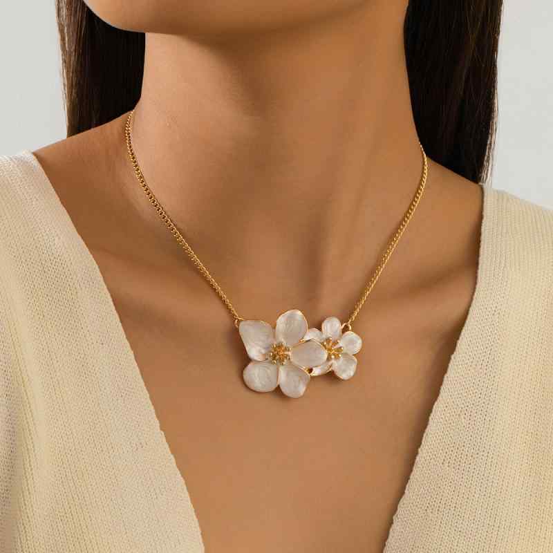 ネックレス レディース ドロップオイル カラフル フラワーモチーフ 花びら ペンダント 鎖骨チェーン 清..