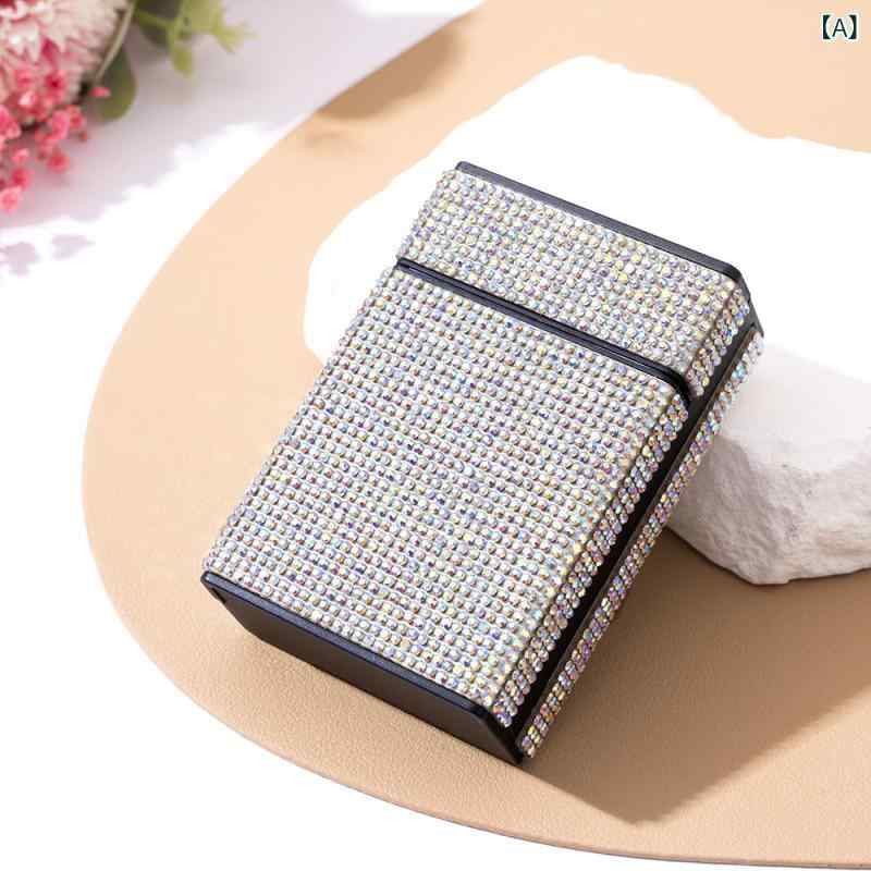 モズラボのシガレットケース メンズ レディース ラインストーン装飾 スリム プラスチック製 軽量 携帯用 シンプル 高級感 ビジネス 贈り物 誕生日 プレゼント｜アングル2