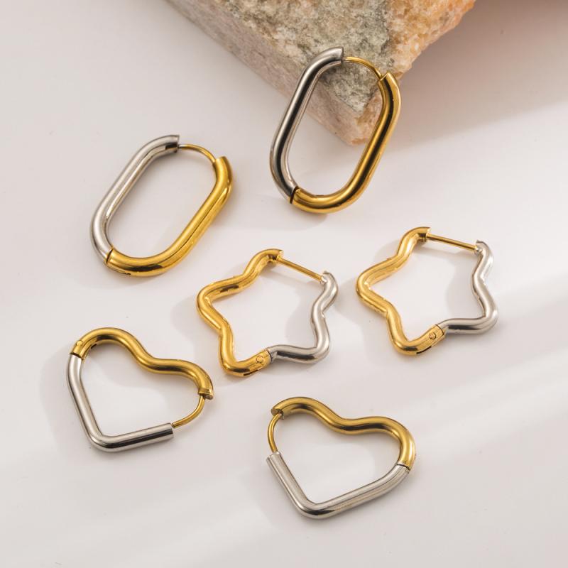 ステンレス製 アレルギー対応 レディース ピアス 欧米風 SNS風 幾何学 バイカラー ハート 星 楕円形 シンプル おしゃれ 電気メッキ加工 万能 デイリーユース 春夏