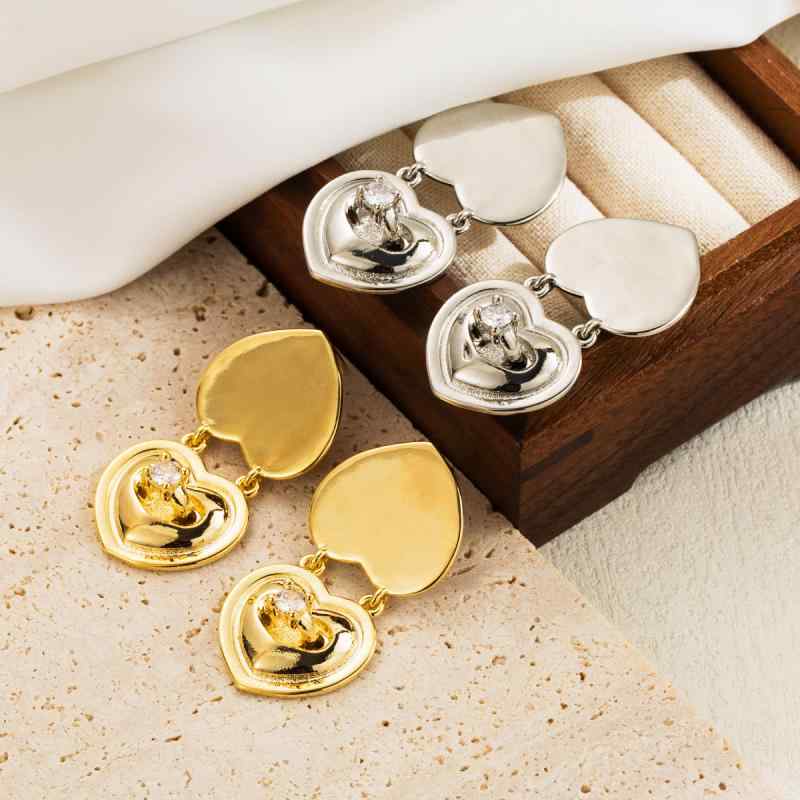 ピアス レディース 変色しにくい 電気メッキ加工 フレンチスタイル 銅製 ジルコニア ダブルハート シンプル 上品 エレガント バレンタイン ギフト オフィス デート 高見え 大人可愛い イヤリング