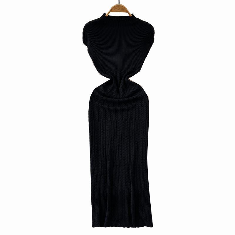 ワンピース レディース ニットワンピース スタイルアップ 着痩せ効果 フレンチ レトロ 高級感 エレガント きれいめ 通勤 オフィス リブ 半袖 クルーネック タイト Iライン ロング丈 ハイウエスト 春夏