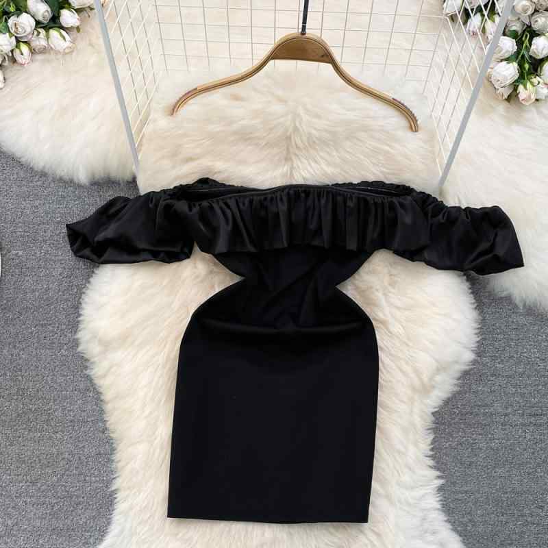 ワンピース レディース セクシー オフショルダー ベアトップ ウエストマーク タイト ミニ丈 プリーツ フリル パーティー フォーマルドレス エレガント きれいめ 低身長 小柄 春夏