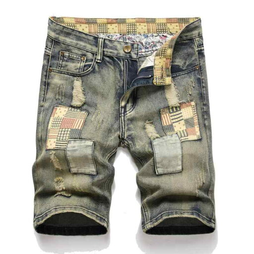 ショートパンツ メンズ デニム ダメージ パッチワーク レトロ ビッグサイズ コットン ブルー オールシーズン ストリートスタイル ショートパンツ メンズ デニム ダメージ パッチワーク レトロ ビッグサイズ コットン ブルー オールシーズン ストリートスタイル