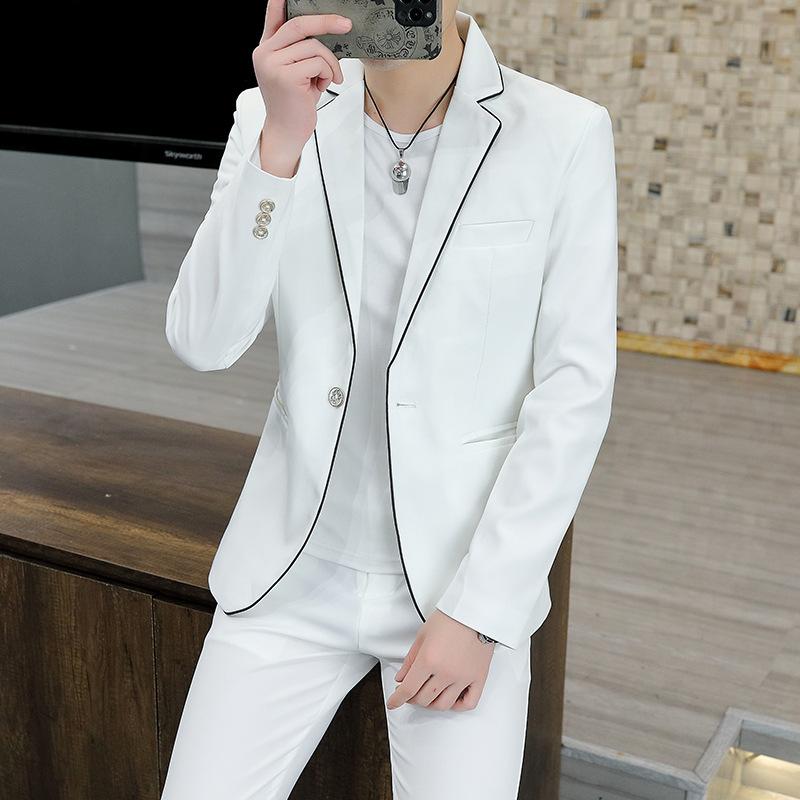 スーツ セットアップ メンズ 春秋 韓国風 スリムフィット カジュアル ブリティッシュスタイル テーラードジャケット おしゃれ 耐摩耗性 形態安定 ビジネス 通勤 白 黒