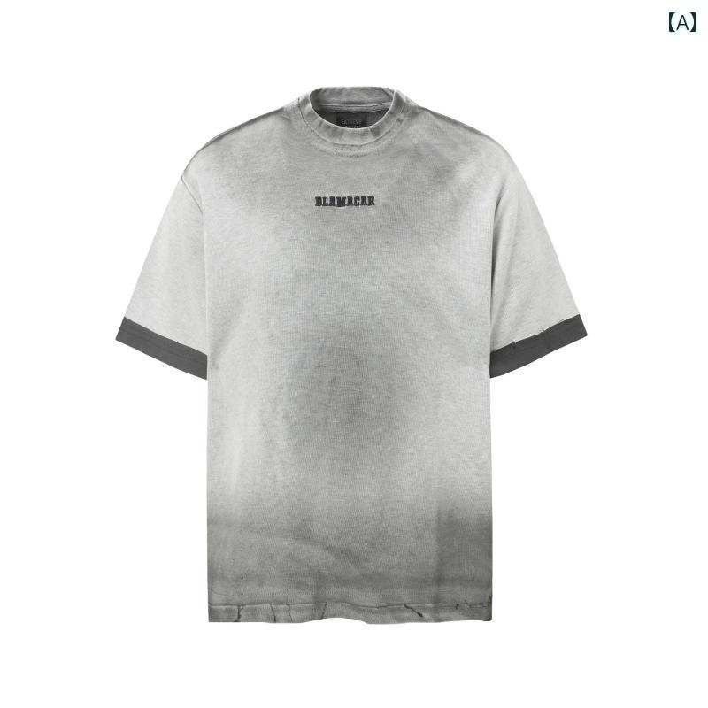 Tシャツ メンズ 春夏 ダメージ加工 ウォッシュ加工 アメカジ ストリート系 ゆったり コットン 吸汗速乾 通気性 普段使い グレー ブラック
