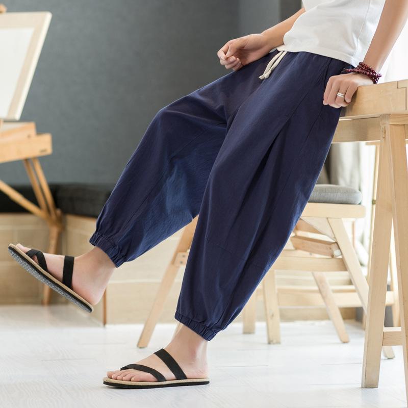 Boot-Cut Pants - カジュアルパンツ メンズ 夏用 薄手 軽量 ゆったり ハーレムパンツ イージーパンツ テーパード 8分丈 アンクル丈 ストリート系 無地 部屋着 ワンマイルウェア