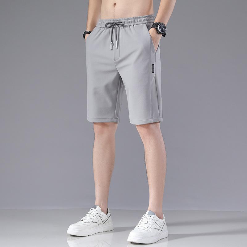 Pants - ハーフパンツ メンズ 接触冷感 ストレッチ 薄手 ゆったり ストレートシルエット 切り替え ワッペン付き 韓国風 カジュアル デイリーユース スポーツ ビーチ リゾート 五分丈