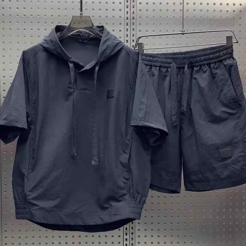 カジュアルセットアップ メンズ 春夏 Tシャツ ショートパンツ 軽量 通気性 UVカット フード付き 半袖 無地 ゆったり シンプル 部屋着 スポーツウェア