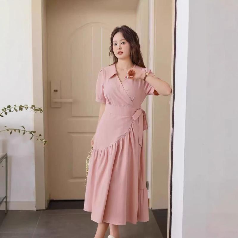 ワンピース レディース エレガント ラップデザイン Vネック ノースリーブ ウエストマーク 細見え Aライン ロング丈 シフォン素材 春夏 通勤 オフィス カジュアル(x2)(4)