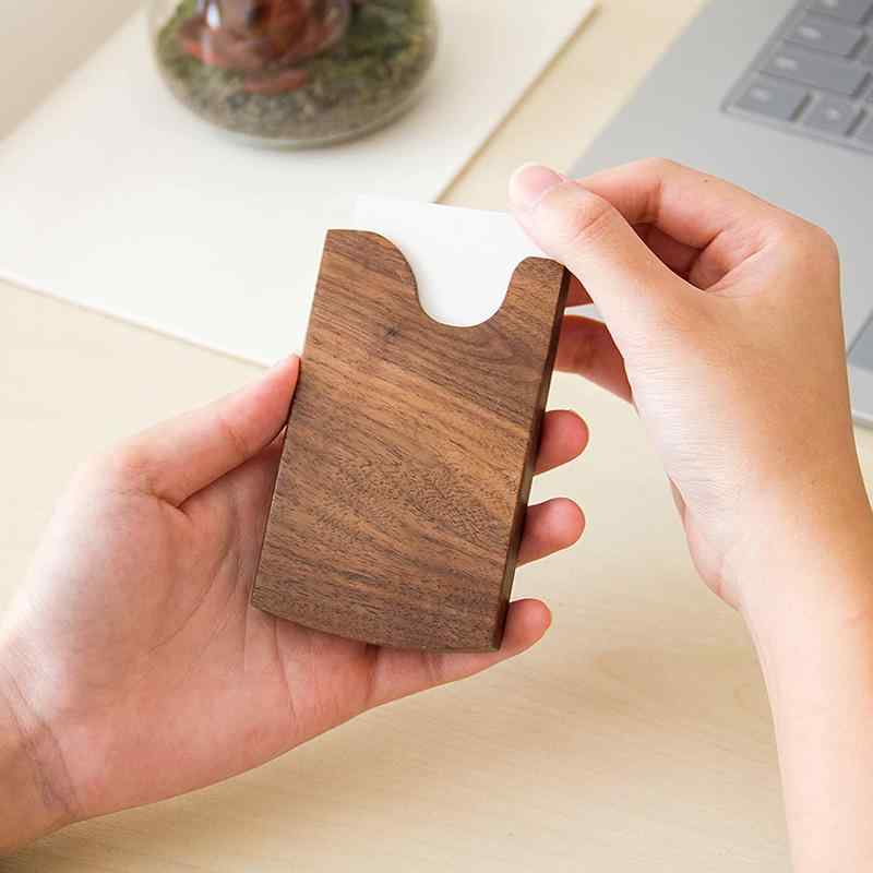 名刺入れ 無垢材 卓上 オフィス用 薄型 スライド式 携帯用 カードケース ブラックウォールナット レトロ調 おしゃれ ビジネス(x2)