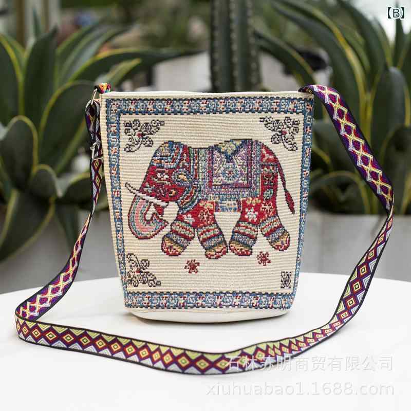 ショルダーバッグ レディース 両面金糸刺繍 象 孔雀 刺繍柄 タペストリー生地 肩掛け 斜め掛け スクエア型 ファスナー開閉 普段使い カジュアル 中型バッグ(x10)