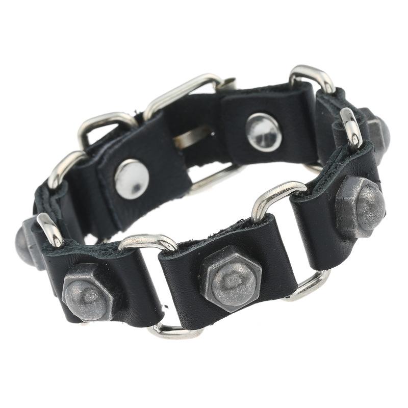 ブレスレット メンズ ユニセックス 牛革製 連結式デザイン 幾何学模様 パンク 個性的 ストリートファッション 欧米風 腕元アクセサリー おしゃれ カジュアル ...