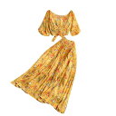 セットアップ レディース シフォン 小花柄 ブラウス ハイウエスト プリーツ スカート 若見え 春夏 2点セット リゾート エレガント 上品 通勤 オフィス カジュアル(x2)(4)