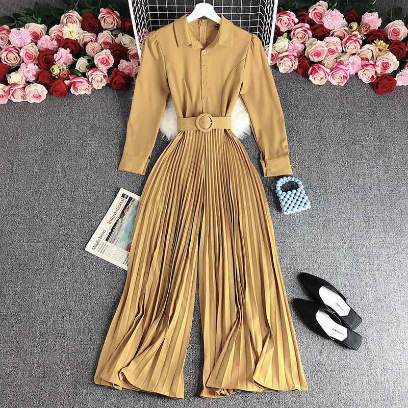 連体パンツ レディース オールインワン 通勤 オフィス きれいめ 大人女子 エレガント 上品 長袖 ハイウエスト プリーツ加工 ワイドシルエット 春夏 カジュアル(x2)