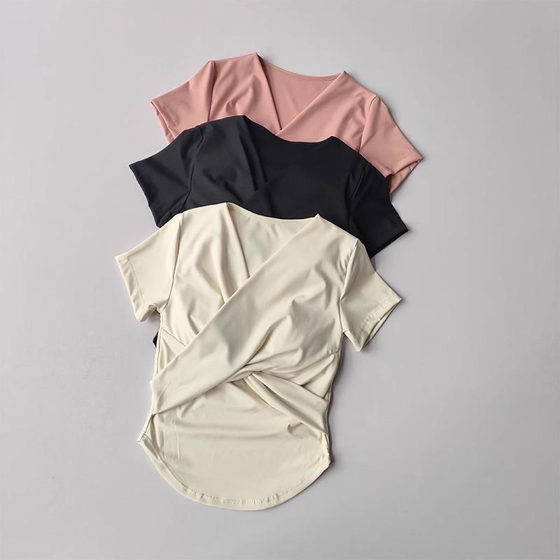 スポーツウェア レディース 吸汗速乾 高通気 半袖 カップ付きTシャツ スリムフィット ヨガ ピラティス トレーニング ジム フィットネス トップス ナイロン スパンデックス ショート丈