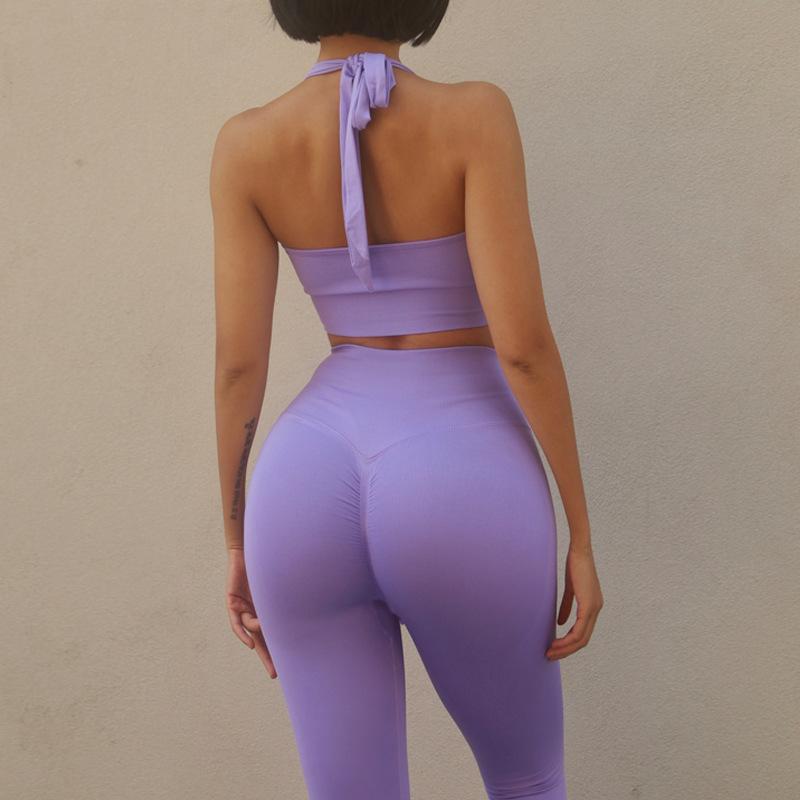 スポーツウェア レディース 上下セット 吸汗速乾 ホルターネック バストアップ ホールド感 ブラ クロップドパンツ ヨガ フィットネス ランニング ジム トレーニング