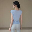 ヨガウェア レディース 通気性 体型カバー 細見え 高級感 ドローストリング ギャザー スポーツ フィットネス ジム ランニング Tシャツ カットソー 春夏(x...