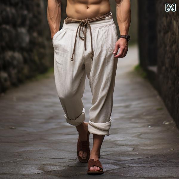 カジュアルパンツ メンズ 夏 通気性 ゆったり 無地 綿素材 二重生地 ホリデー リラックス 部屋着 ワンマイルウェア ストレート 欧米サイズ 大きいサイズ グレーホワイト