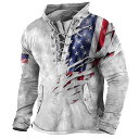 Tシャツ メンズ フード付き Vネック 長袖 アメリカ国旗柄 プリント レトロ ルーズフィット ゆったり スポーツ カジュアル プルオーバー ポリエステル 再生繊維 ストレッチ素材 アウトドア 春秋(4)