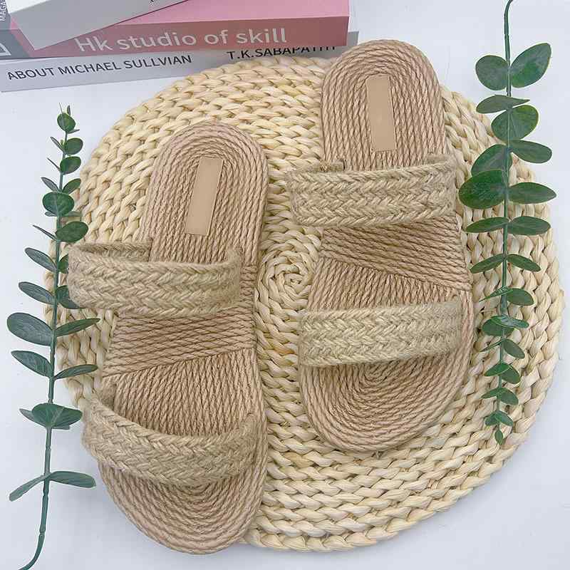 サンダル レディース 軽量 通気性 草編み風 ワンストラップ フラット カジュアル 春夏 EVA素材 ゴム底 スリッパ(x1000)