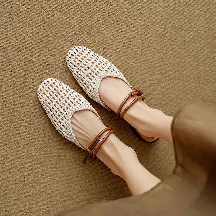ミュール レディース つま先あり カットアウト 編み込み スリッポン サンダル ラタン調 通気性抜群 蒸れにくい 上品 きれいめ デイリーユース 春夏