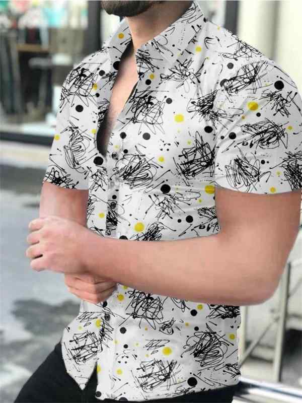 シャツ メンズ 半袖 花柄プリント 薄手 オープンカラー カジュアルシャツ ゆったり ルーズフィット ポリエステル混 コットンブレンド 白 春夏 デイリーユース リラックス(4)