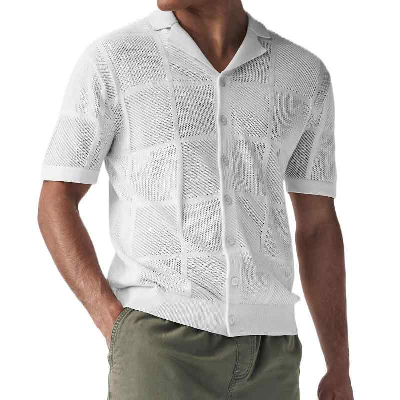 カーディガン メンズ 薄手 半袖 ポロ襟 透かし編み アクリル ウォッシャブル ストレートシルエット 春夏 デイリーユース カジュアル(4)