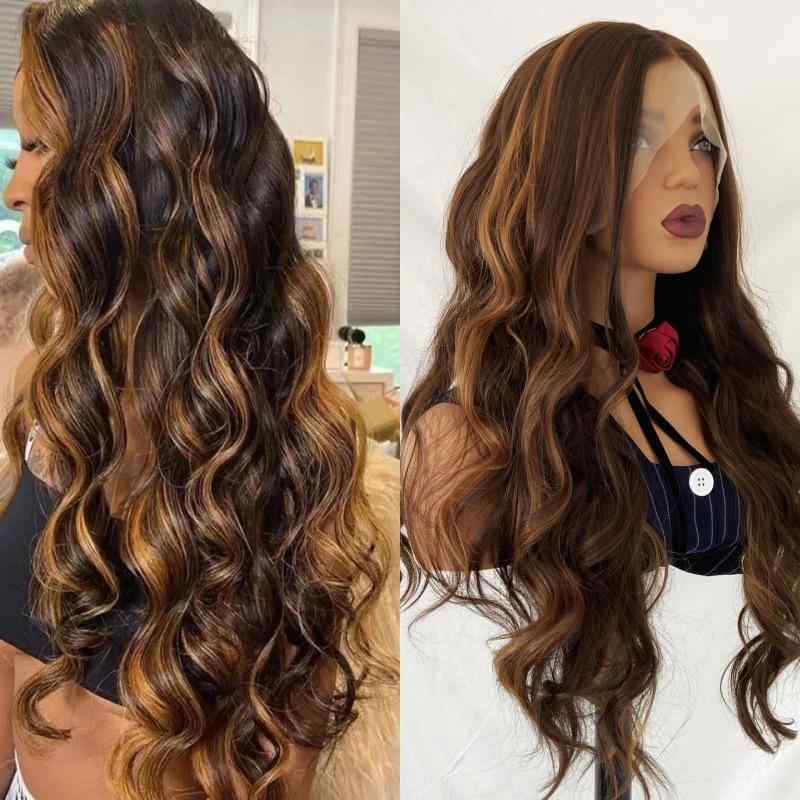 ウィッグ 男女兼用 フルウィッグ ロングカール フロントレース オンブレ ハイライト 耐熱ファイバー 通..