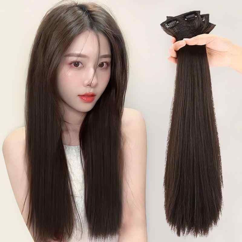 ヘアピース レディース ロング ストレート ボリュームアップ 耐熱ファイバー 3枚セット 簡単装着 自然なつけ心地 アレンジ可能 隠しエクステ