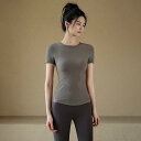 ヨガウェア レディース 接触冷感 通気性 夏用 半袖 フィットTシャツ ランニング ピラティス トレーニング ジムウェア ナイロン素材 クロップド丈