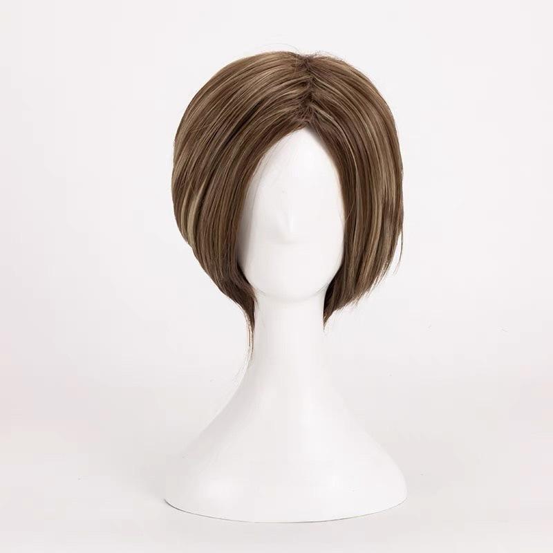 コスプレウィッグ メンズ バイオハザード レオン キャラクター 短髪 アッシュブラウン 斜め前髪 フルウ..
