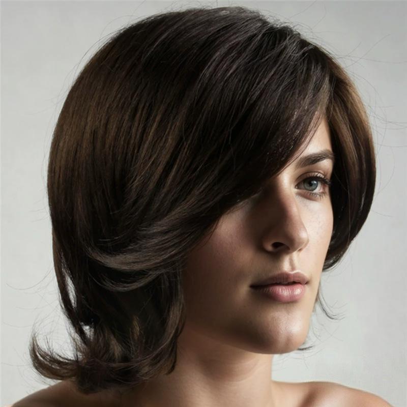 ウィッグ かつら メンズ ショート 外ハネ ロングバング サイドパート 耐熱ファイバー ブラウン 自然な仕上がり 普段使い 欧米風 イメチェン(x3)