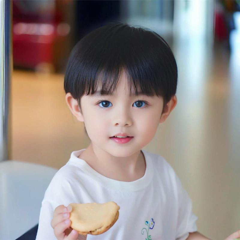 ウィッグ キッズ 男の子 フルウィッグ ショート ぱっつん前髪 韓国風 かわいい かっこいい 耐熱ファイバー 染めパーマ可 自然なつむじ 変装 コスプレ 黒髪 ダークブラウン
