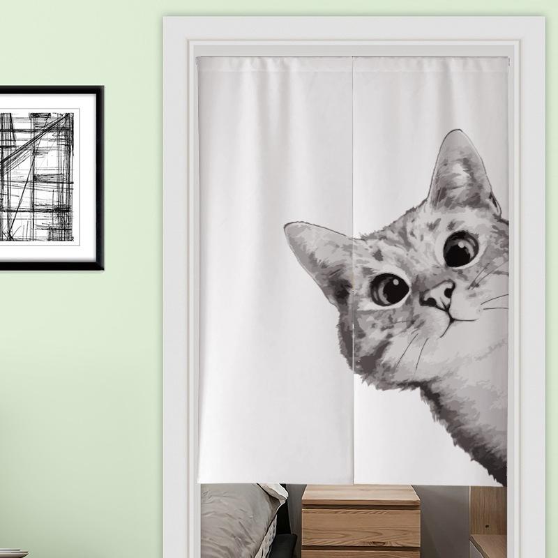 のれん 北欧風 和風 綿麻 布製 目隠し 間仕切りカーテン 玄関 キッチン リビング ダイニング バスルーム トイレ 小窓 洗面所 脱衣所 猫柄 かわいい