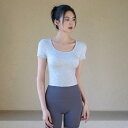 ヨガウェア レディース カップ付き 美背デザイン 通気性 吸汗速乾 スリムフィット 着痩せ 半袖丈 ショート丈 スポーツ ランニング トレーニング ジムウェア 春夏