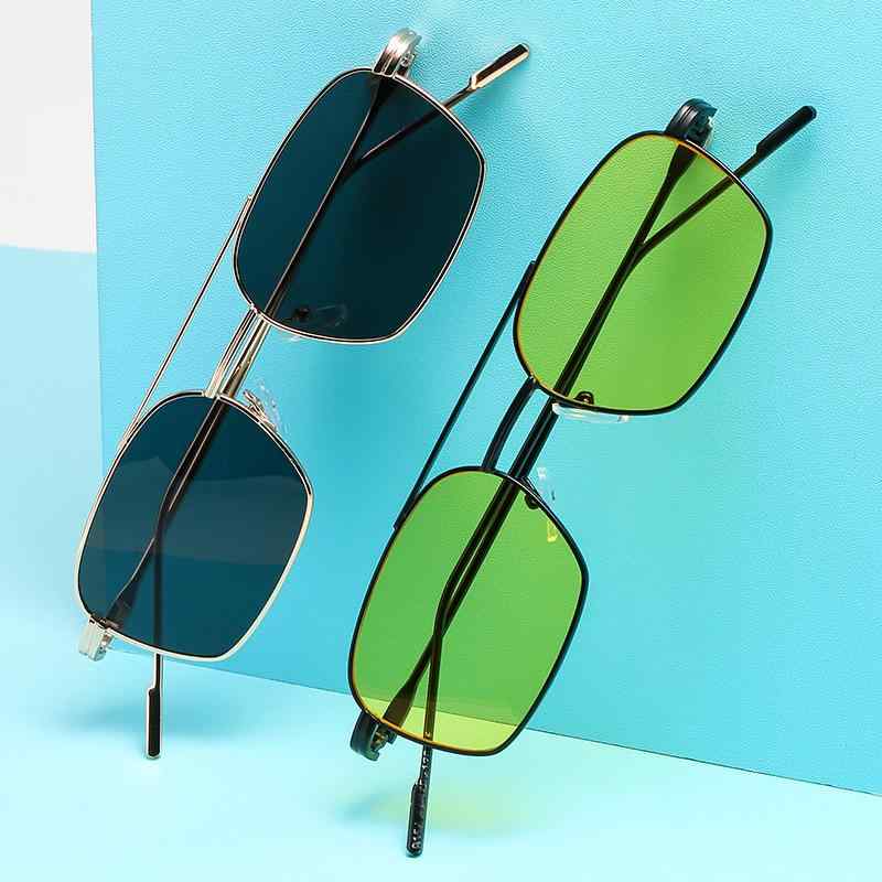 サングラス 男女兼用 UV400カット 小ぶり スクエア メタルフレーム ダブルブリッジ 韓国風 トレンド おしゃれ 個性的 ストリートスタイル カラーレンズ ドライブ アウトドア ファッション(4)