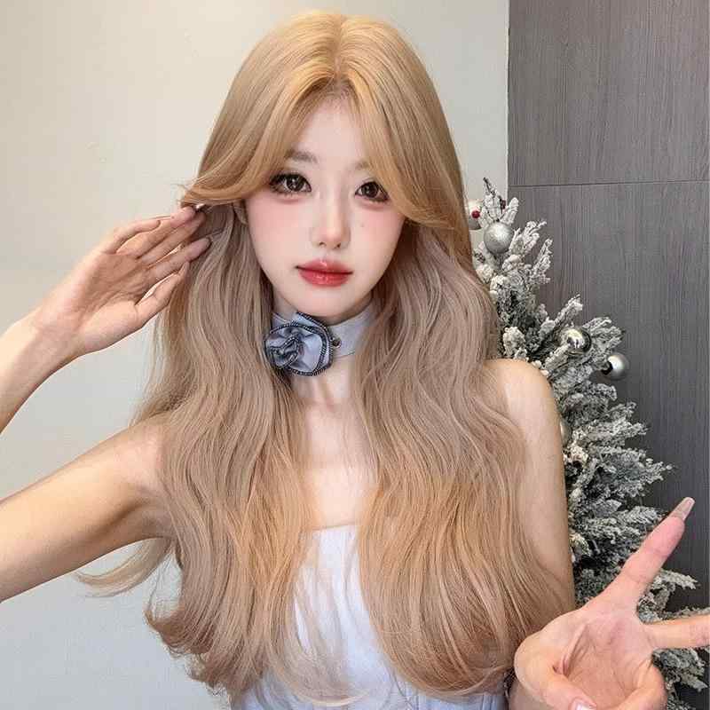 ウィッグ レディース 手植え レースフロント ロングカール 日系 ロリータ アッシュゴールド フルウィッ..