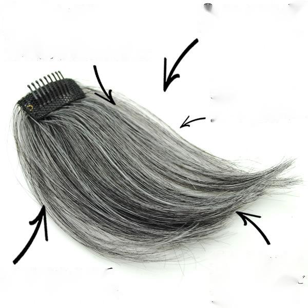 ヘアピース ストレート グレイヘア 白髪用 ボリュームアップ ふんわり 自然な質感 人毛に近い 目立たない 小さめ 薄毛隠し つむじカバー ミックスカラー 純白 エクステ(x3)