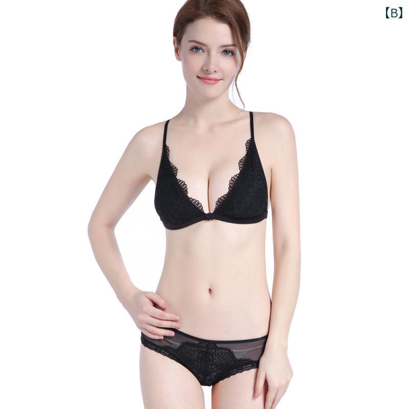 ブラジャー レディース ノンワイヤー フロントホック Y字バック レース シームレス 通気性 薄手 三角カップ 3/4カップ 快適 セクシー ブラショーツセット